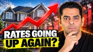 Sonny Bhinder with a rising red arrow over a house asking whether mortgage renewal rates are going up again